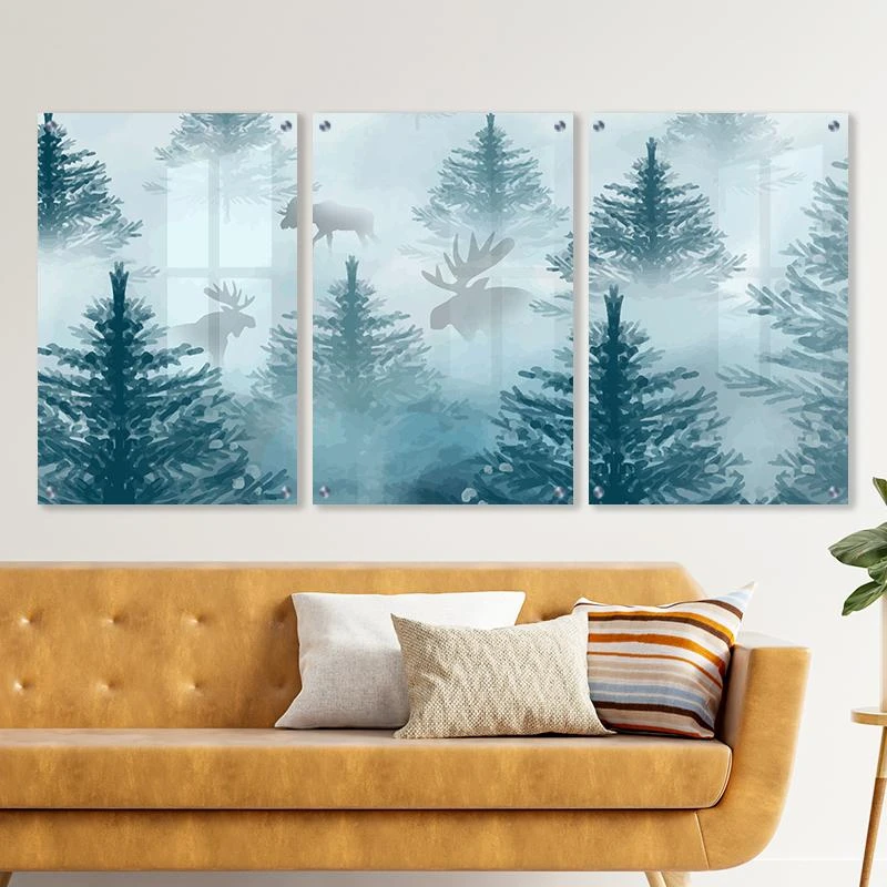 יער סקנדינבי - תמונות זכוכית מעוצבות בסגנון נורדי לתלייה בסלון במשרד בחדר שינה דגם 135119