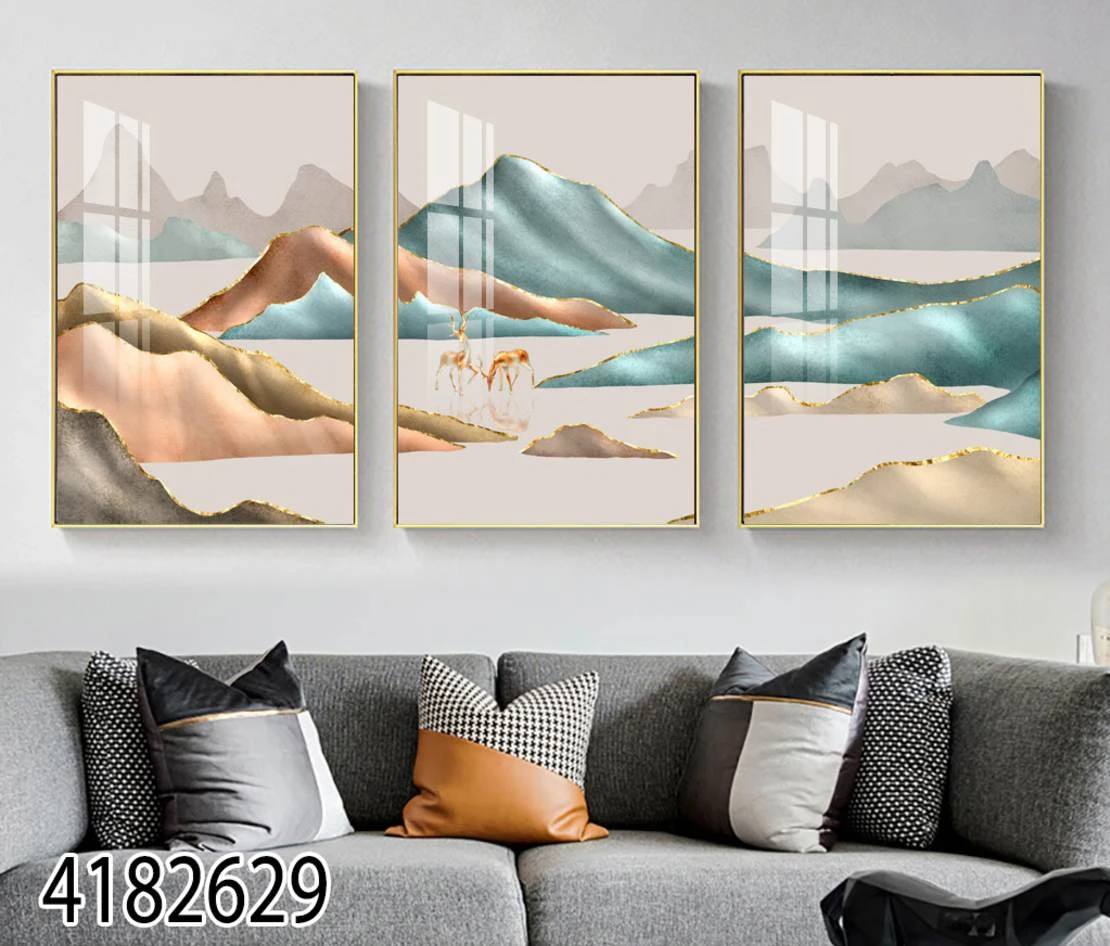 הרים נורדיים - סט תמונות נוף הרים בטריפל לסלון על זכוכית דגם 4182629
