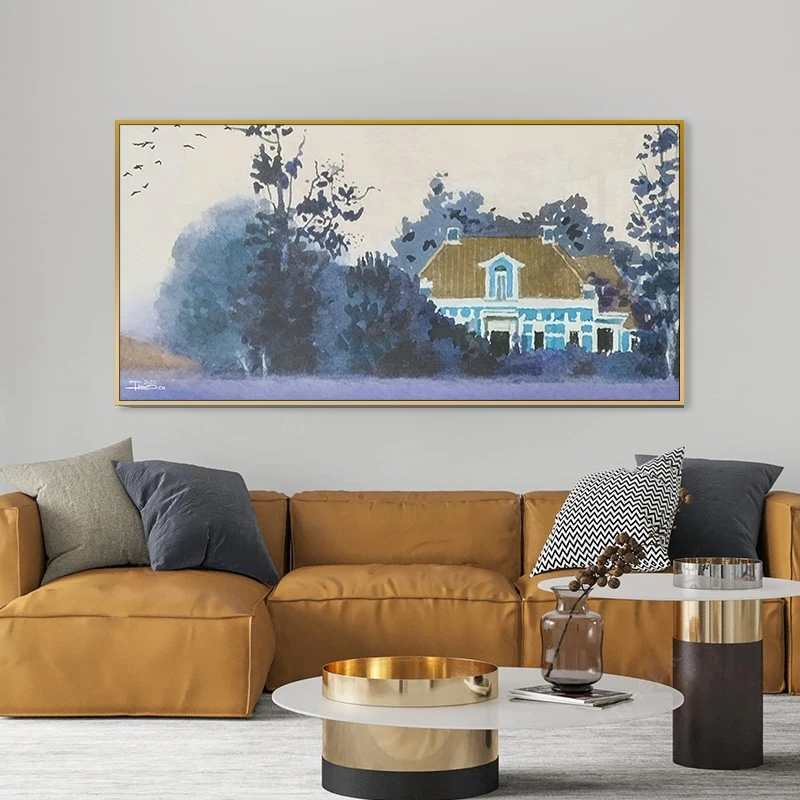 תמונה אופקית כפרית בית של פעם לסלון תמונת קנבס רטרו - דגם 135407