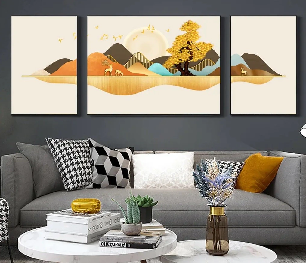 סט 3 תמונות קנבס מחולקות איור חלל עיצוב מיוחד טבע ונופים לפינת אוכל - דגם 27560236