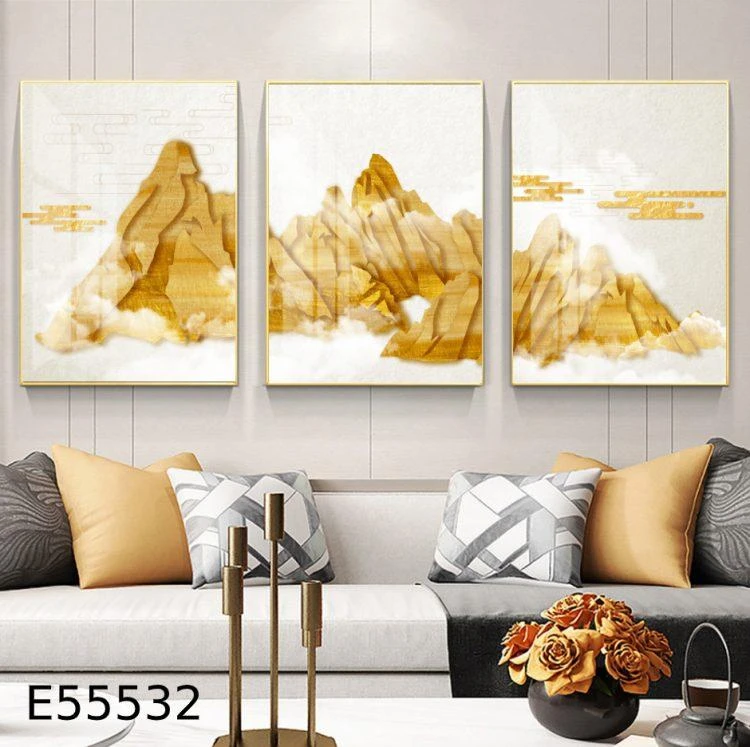 אבסטרקט הרים מוזהבים סט 3 תמונות הרים 