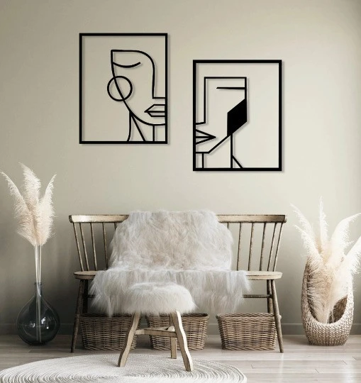 תמונות מתכת פנים גיאומטריים Line Art, תלת מימד, מינימליסטי, דמויות ואנשים דגם DS062431