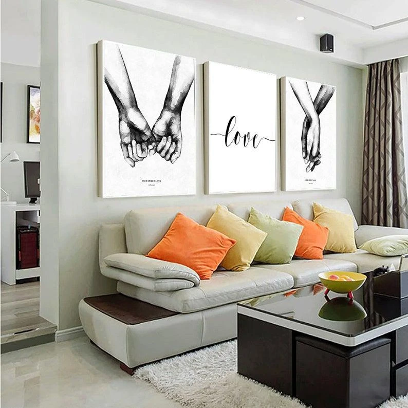 אהבה - סט שלישית תמונות קנבס זוגיות לסלון תמונות שחור לבן דגם 9433465