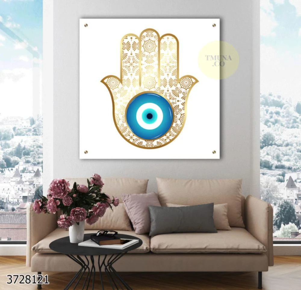 עין התכלת - תמונה על זכוכית של חמסה לבית לסלון למשרד בסגנון טרנדי דגם 3728121