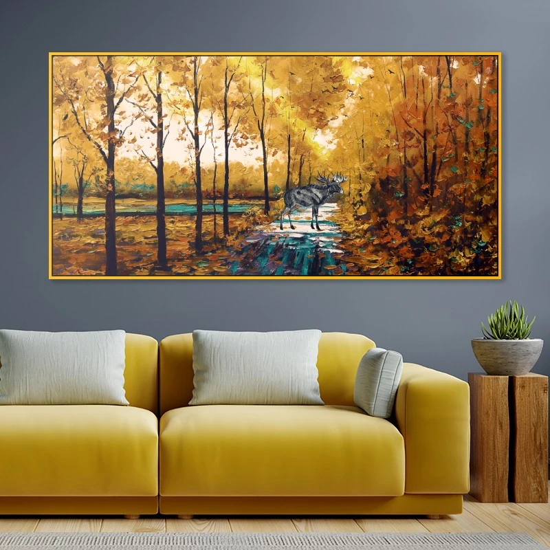 תמונת קנבס עלים מוזהבים לפינת אוכל תמונת יפה בנושא טבע ונופים - דגם 135229