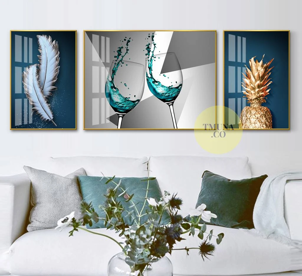 סט 3 תמונות יוקרתיות תלת ממד על זכוכית לסלון או לפינת אוכל דגם 3728515