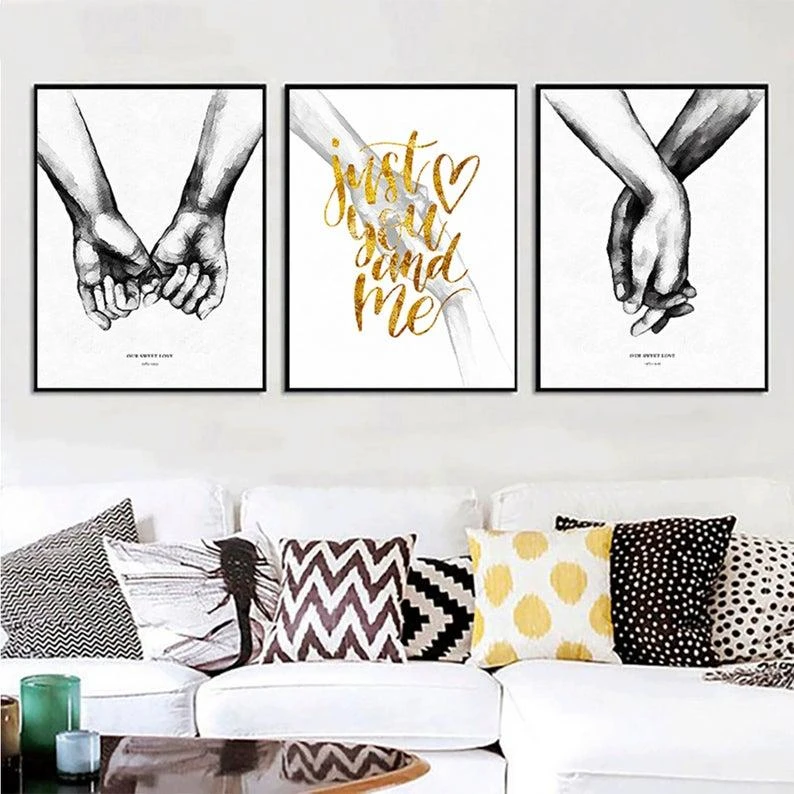 סט שלישית תמונות קנבס זוגיות לתלייה בסלון 'אתה ואני' דגם 9433388