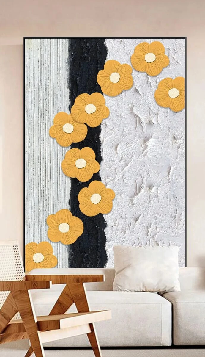 תמונות לסלון אבסטרקט בייסינגסטוק תמונת קנבס בנושא פרחים ועלים - דגם 27627300