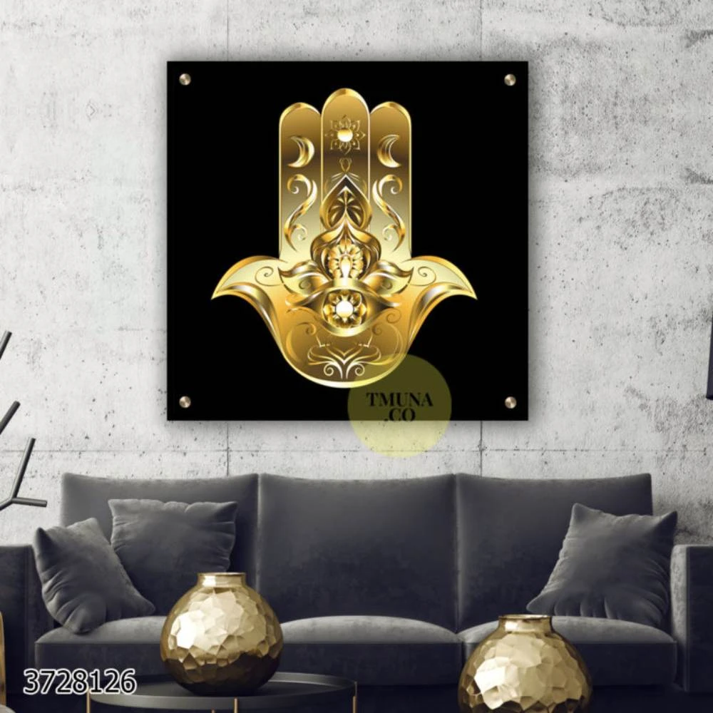 חמסת הזהב - תמונה על זכוכית של חמסה לתלייה בסלון או בכניסה לבית או משרד דגם 3728126