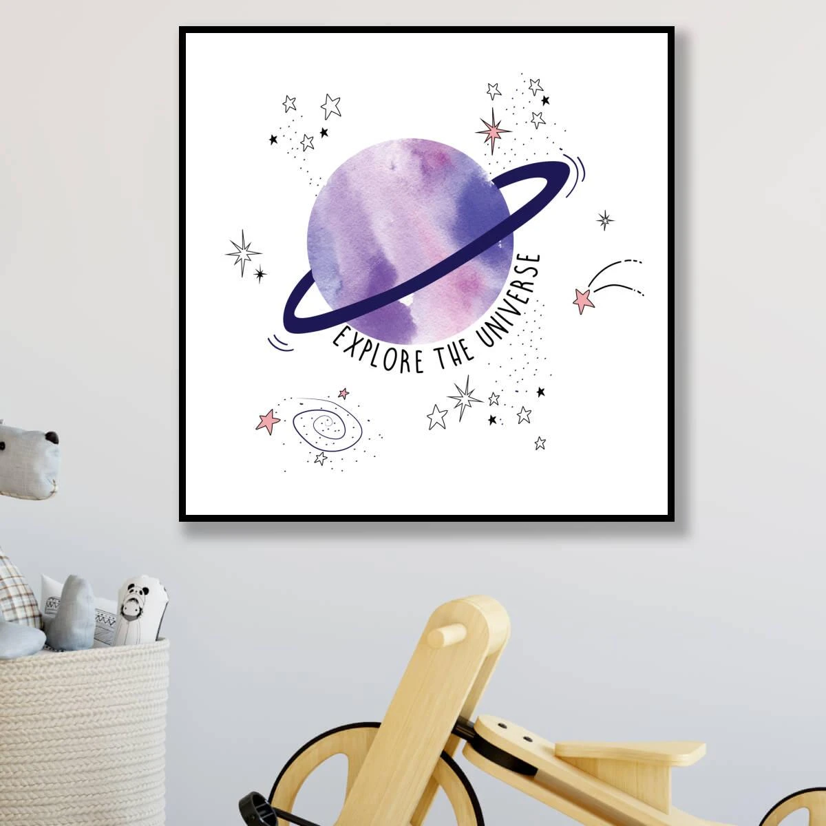 EXPLORE THE UNIVERSE תמונה לחדרי ילדים תינוקות על קנבס וזכוכית דגם 3728329