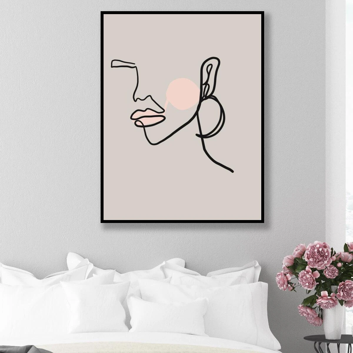 פנים בקו אחד - תמונה בציור קו מודרנית מינימליסטית לחדר שינה או משרד הדפסה על קנבס או זכוכית דגם 3728294