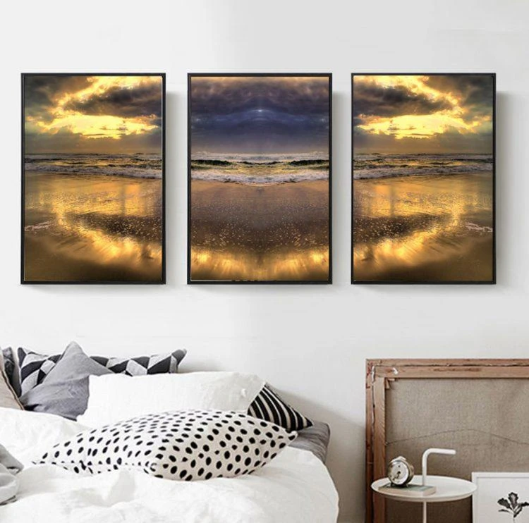 סט תמונות של נוף על קנבס 'אפקט השקיעה' לחדר שינה דגם 445543
