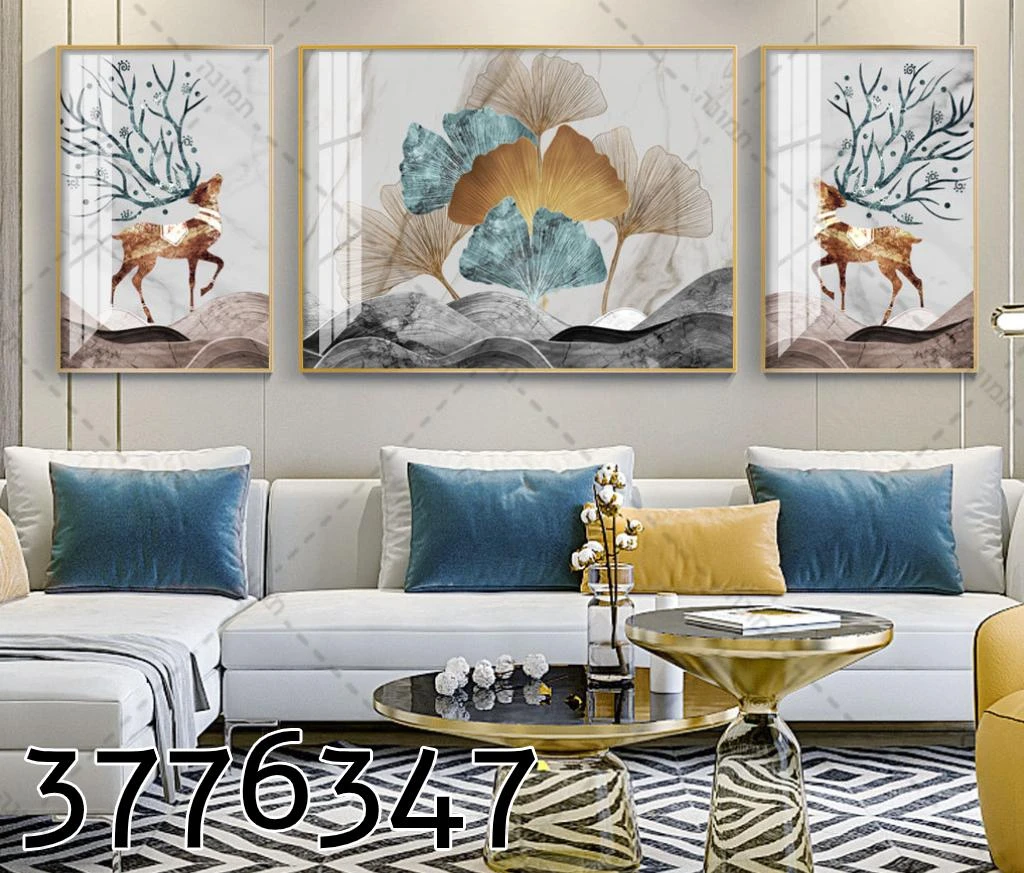 טריפל תמונות קנבס 'מלכות האיילות' לתלייה בסלון דגם 3776347