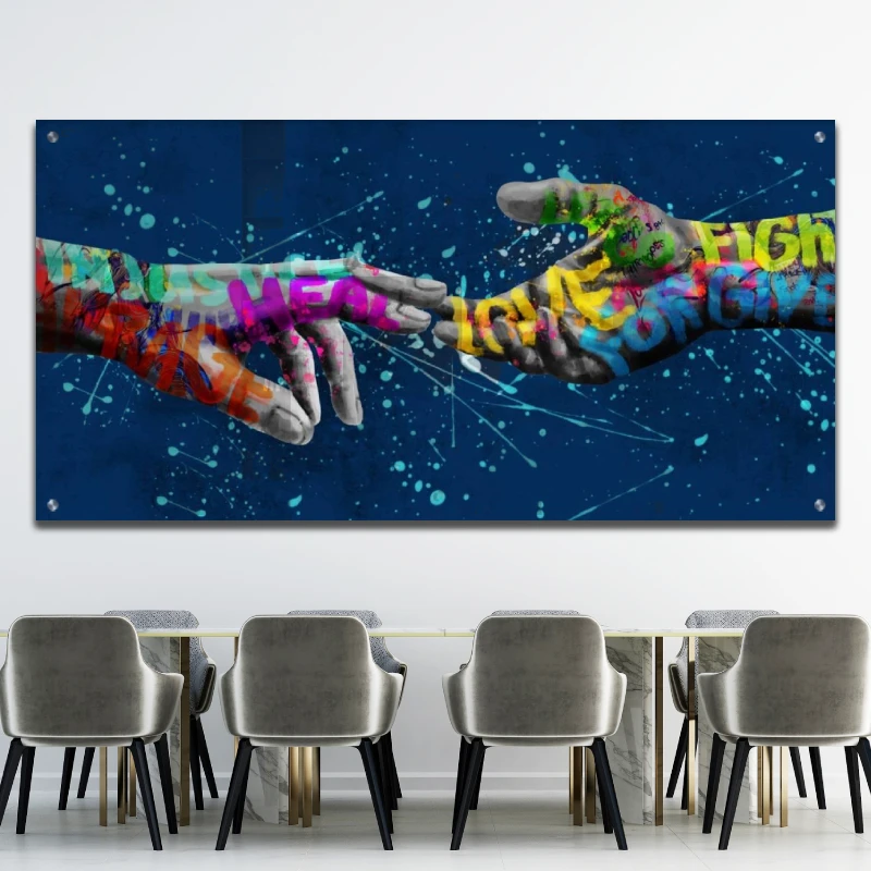 איתך עד סוף העולם - הדפס פופ ארט על רקע כחול על קנבס או זכוכית למשרד או לחדר נוער דגם 134914