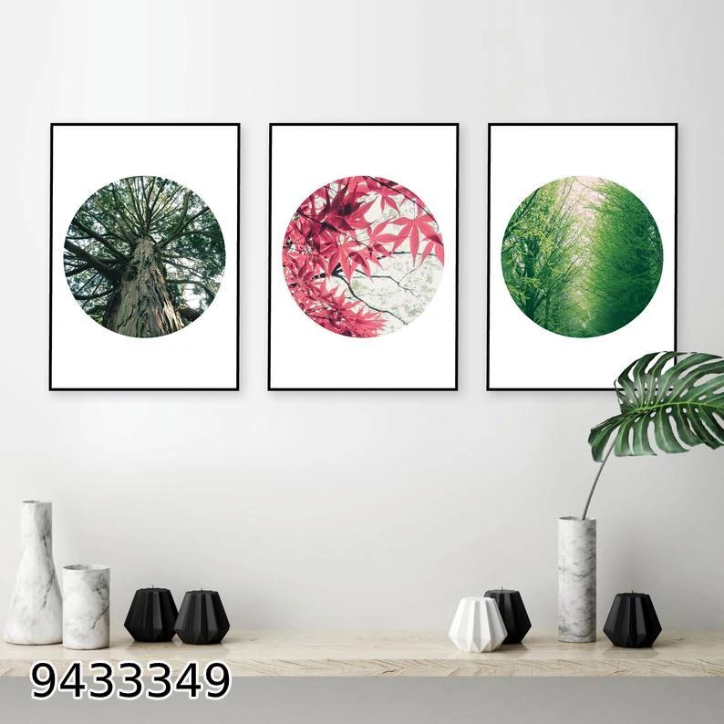 פריחה באביב - סט 3 תמונות של פריחה למטבח בגווני ירוק אדום מק"ט 9433349