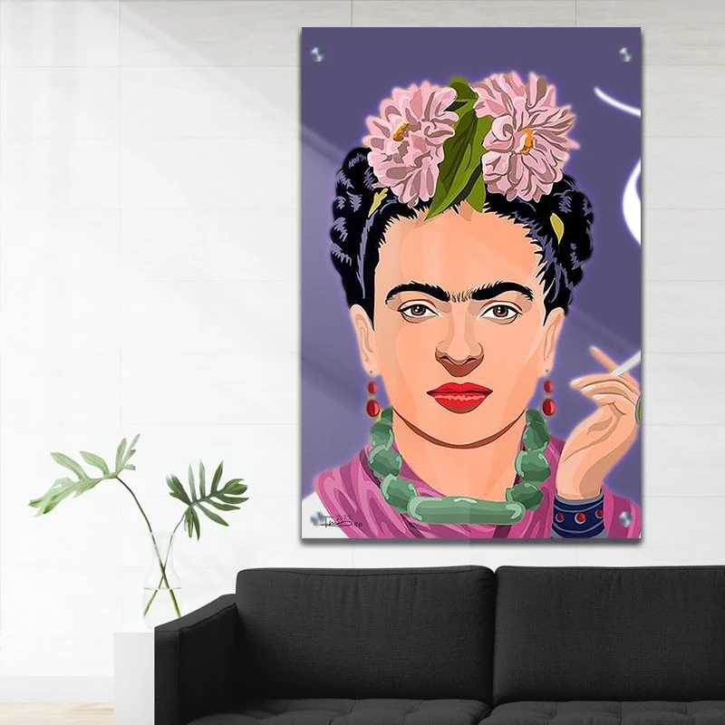 פרידה קאלו תמונת זכוכית לכניסה לבית מבוקשת תמונת אמנות פופולארית על זכוכית בגווני סגול, חום, שחור - דגם galvtm47p2830