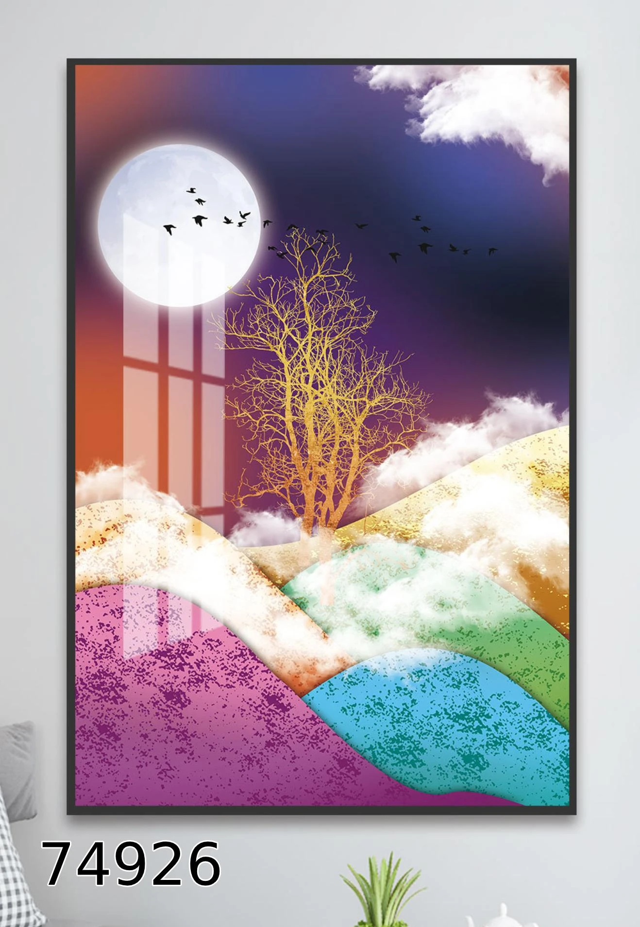 אור הירח תמונת זכוכית צבעונית לחדר שינה דגם 74926