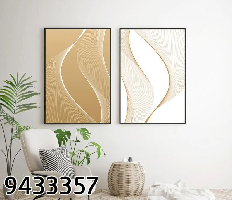 סט תמונות קנבס לחדר שינה 'אומנות לבן זהב' דגם 9433357