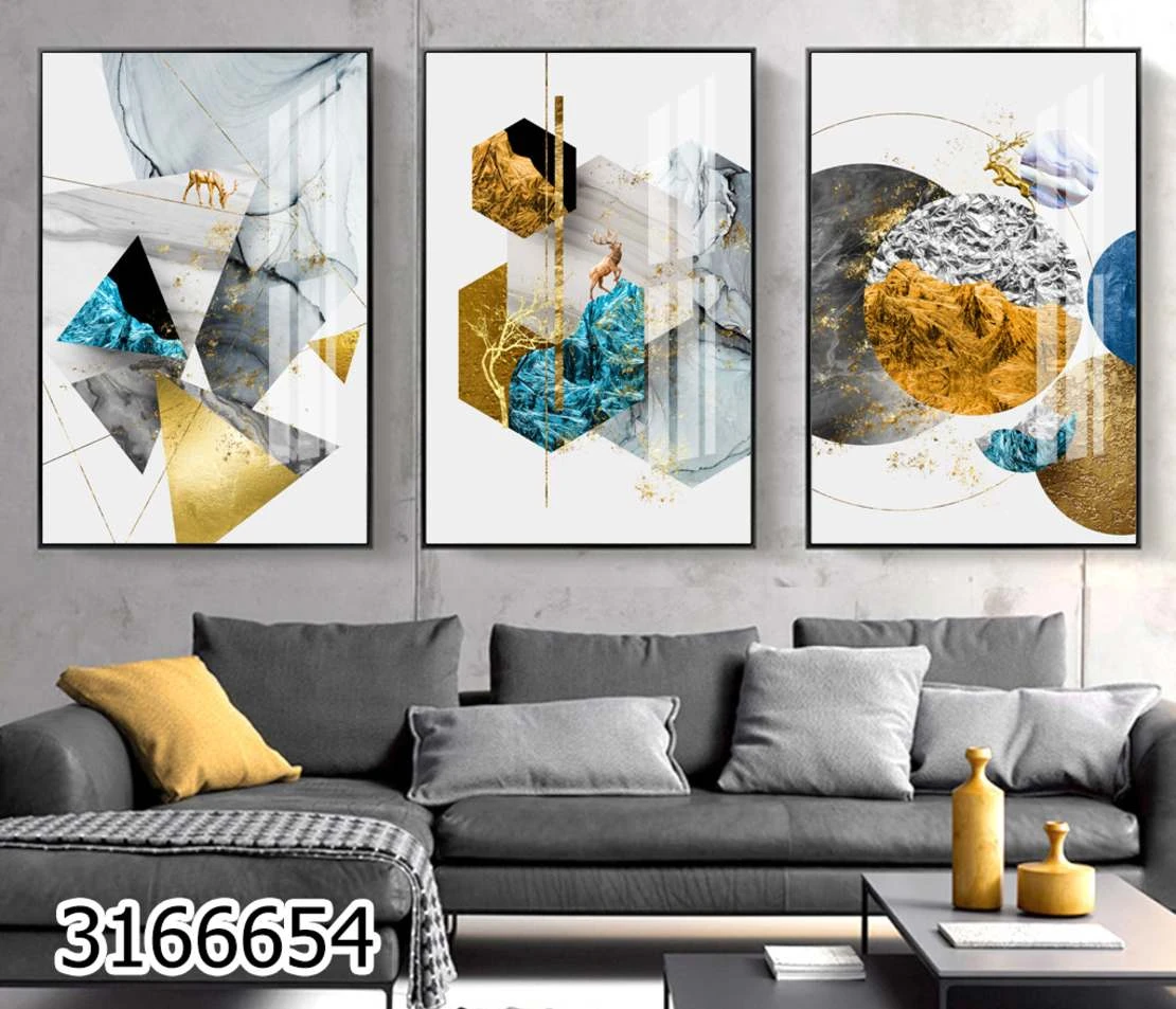 צורות גיאומטריות - סט תמונות קנבס לסלון ממוסגרות סגנון מודרני 3166654