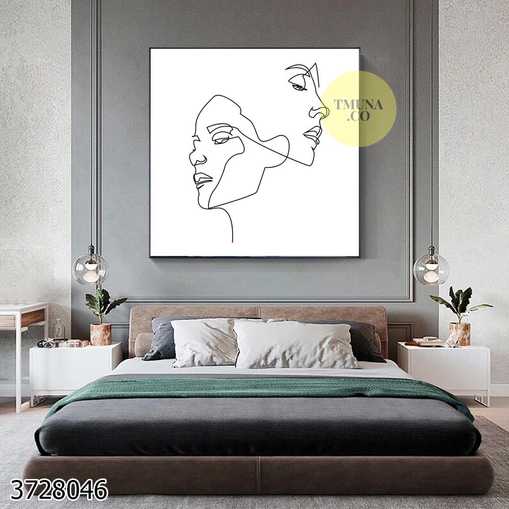 דמויות על רקע לבן תמונות קו על קנבס לתלייה בחדר שינה דגם 3728046