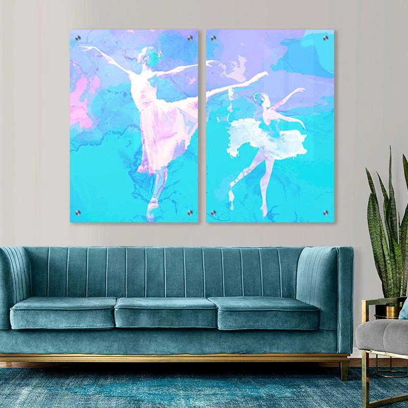 תמונות זכוכית בגווני טורקיז לחדר נערות רקדנית בלט מוכנה לתלייה על הקיר דגם 135348_B