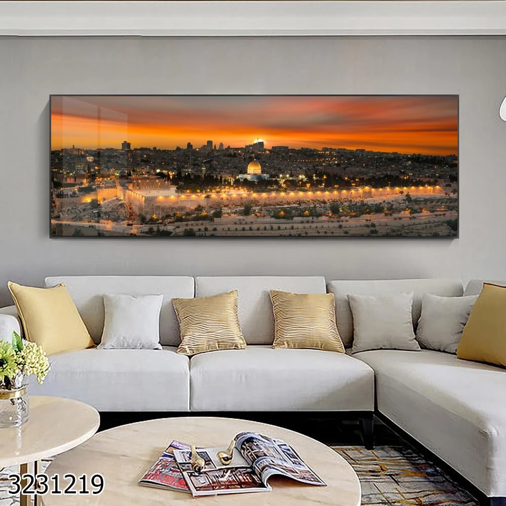 תמונה של ירושלים אורות ירושלים תמונת זכוכית פנורמית יוקרתית לסלון למשרד דגם 3231219