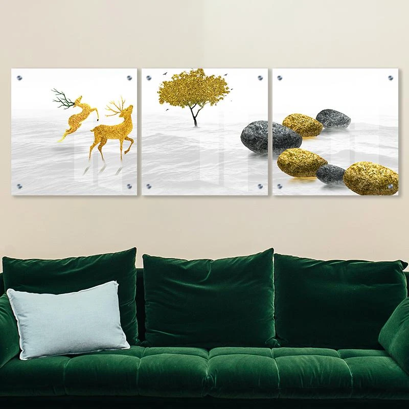 טריפל תמונות לסלון מודפסות על זכוכית מחוסמת מלוטשת - אחוות האיילים דגם 135129