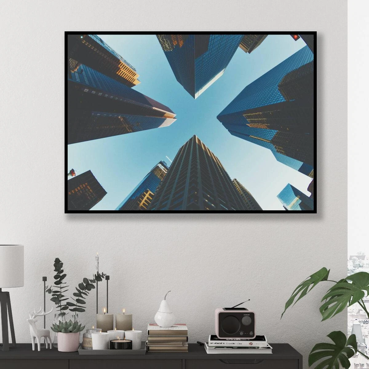 מבט מלמטה - תמונה של ניו יורק על קנבס או זכוכית למשרד או לחדר שינה דגם T406