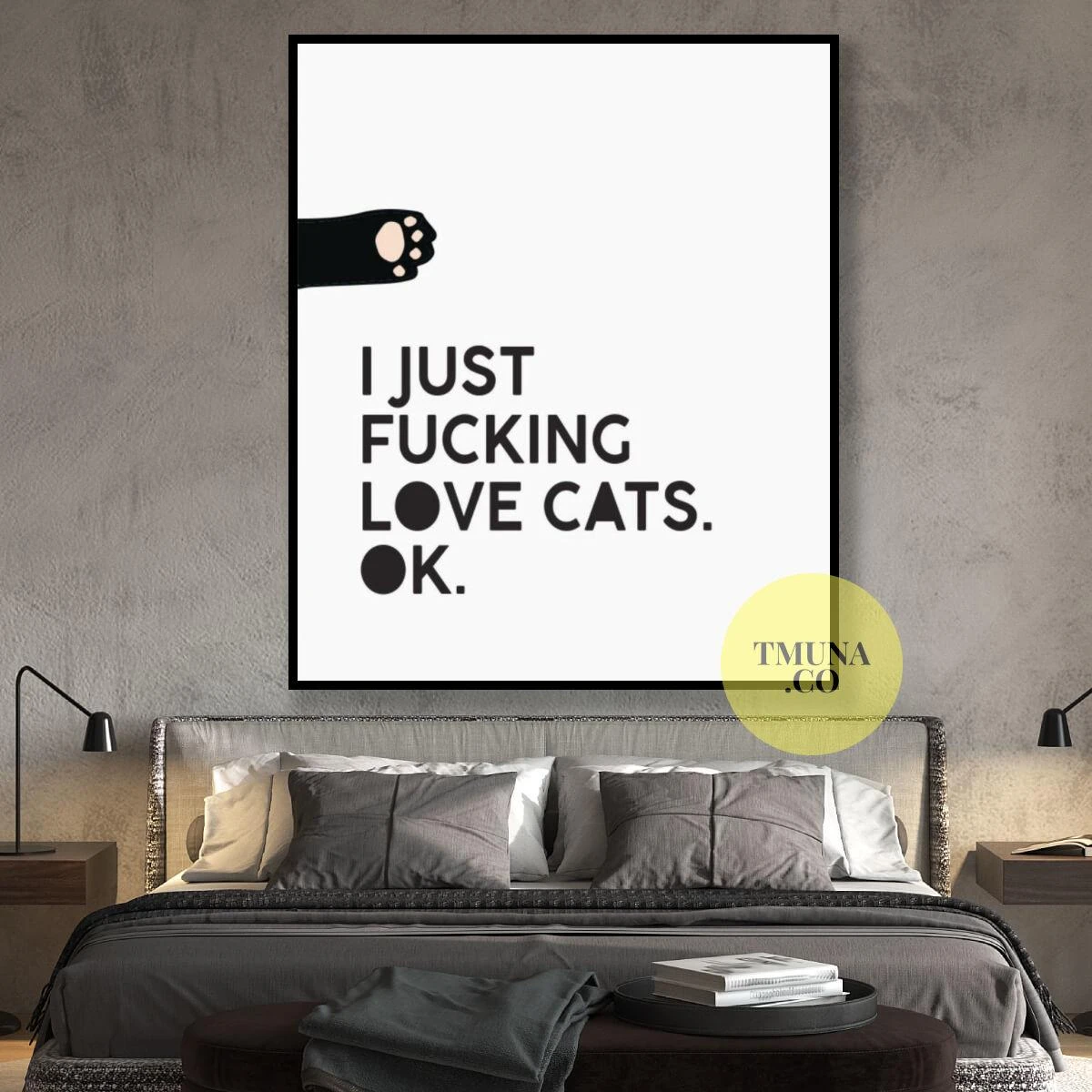 תמונות של חתולים - תמונה עם משפט בסגנון מינימליסטי לחדר שינה או לכניסה לבית דגם 3728625