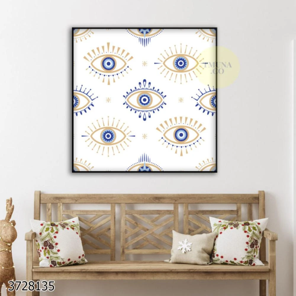 עין תכלת עם נגיעות זהב - תמונה של עין כחולה טרנדית עכשווית לחדר שינה סלון או קליניקה דגם 3728135