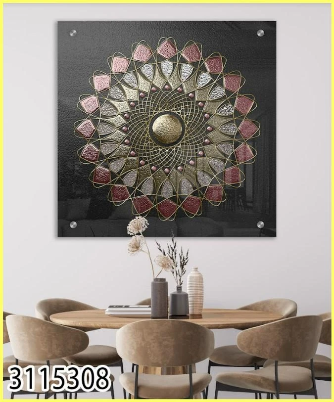 תמונות לפינת אוכל או ללובי בניין מנדלה מאטלית מגניבה על רקע שחור אפור קולקציית 2022 דגם  3115308