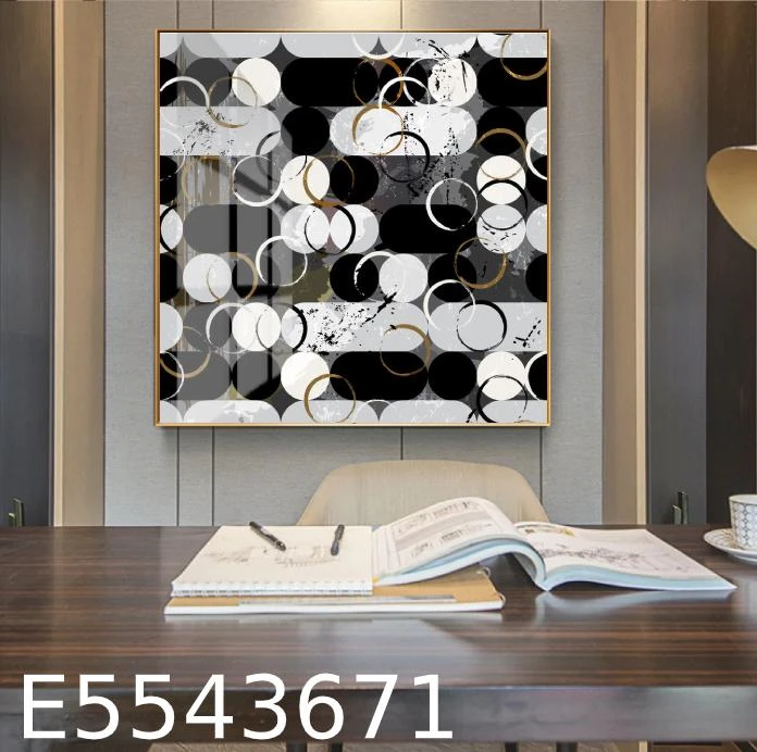 'עיגולים' תמונה מרובעת למשרד בגווני שחור לבן זהב דגם E5543671