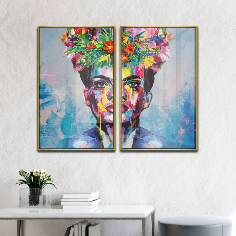 תמונה לסלון פרידה קאלו Frida Kahlo ציור בסגנון דמויות ואנשים - דגם Frida-Colorful-Mockup