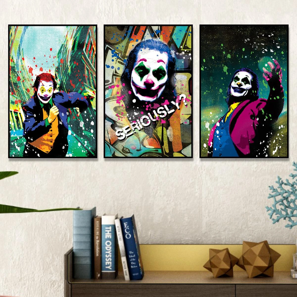 הג'וקר - סט 3 ציורים צבעוניים על קנבס למשרד פופ ארט דגם 0000901