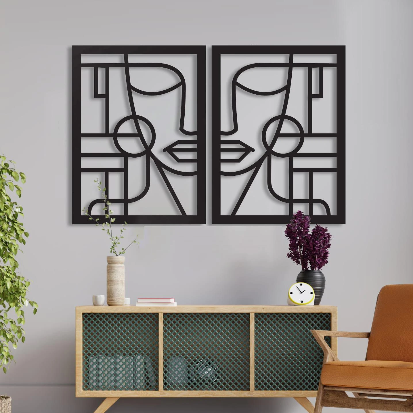 מתפללת גיאומטרית - זוג תמונות לסלון בחיתוך עץ דגם m110-m109