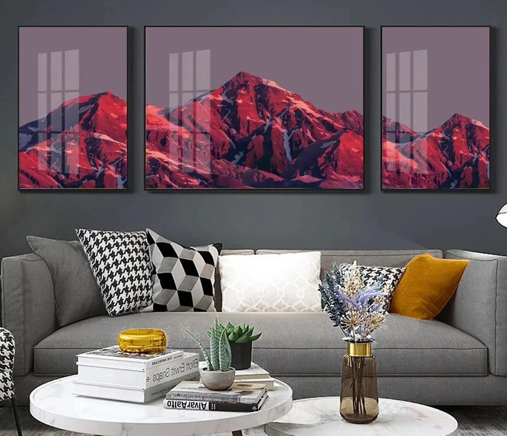 סט 3 תמונות קנבס מחולקות נופים צבעוני הרים אדומים עיצוב מיוחד טבע ונופים לסלון - דגם 26644399