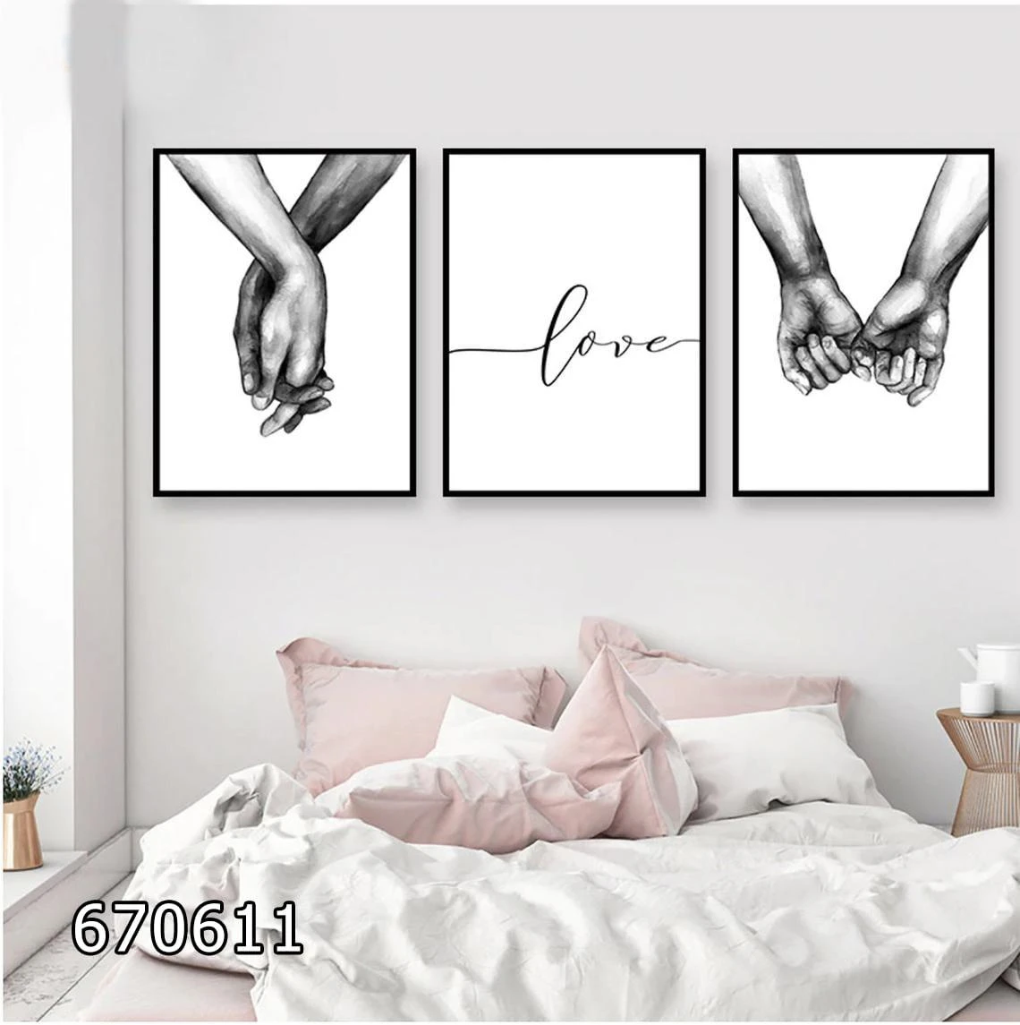 Love - סט 3 תמונות קנבס זוגיות מינימליסטיות לתלייה בחדר שינה דגם 670611