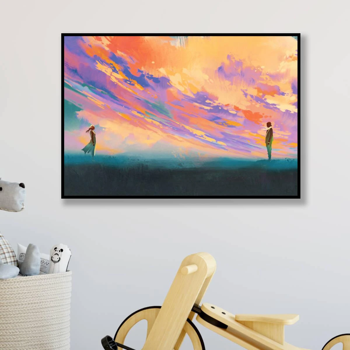 נפשות תאומות נפגשות – ציור יפה חלומי של נוף וזוג תמונה לחדר שינה או לחדרי ילדים על זכוכית &amp; קנבס דגם 3728307