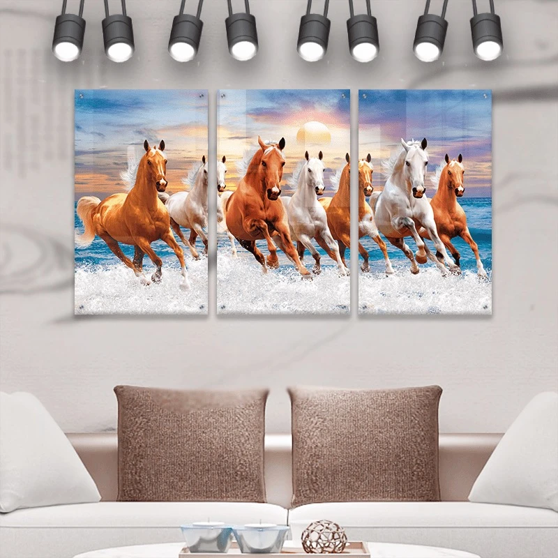 סט 3 תמונות זכוכית מרוף סוסים החדש ציור בסגנון בעלי חיים - דגם Gleotm23082217