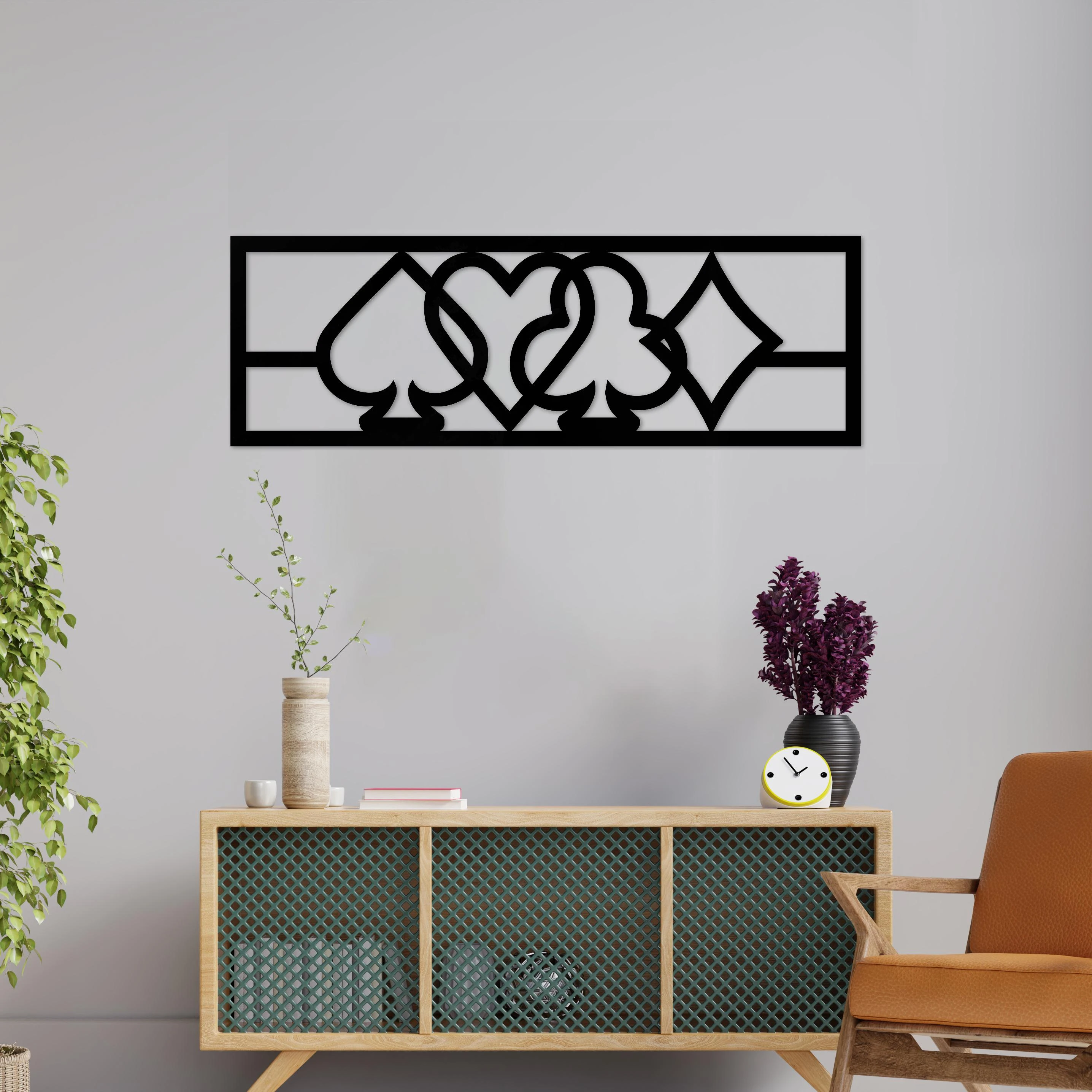 צורה בקלפים - תמונה רוחבית בסגנון מינימליסטי שחור לכניסה לבית לחדר שינה דגם m153