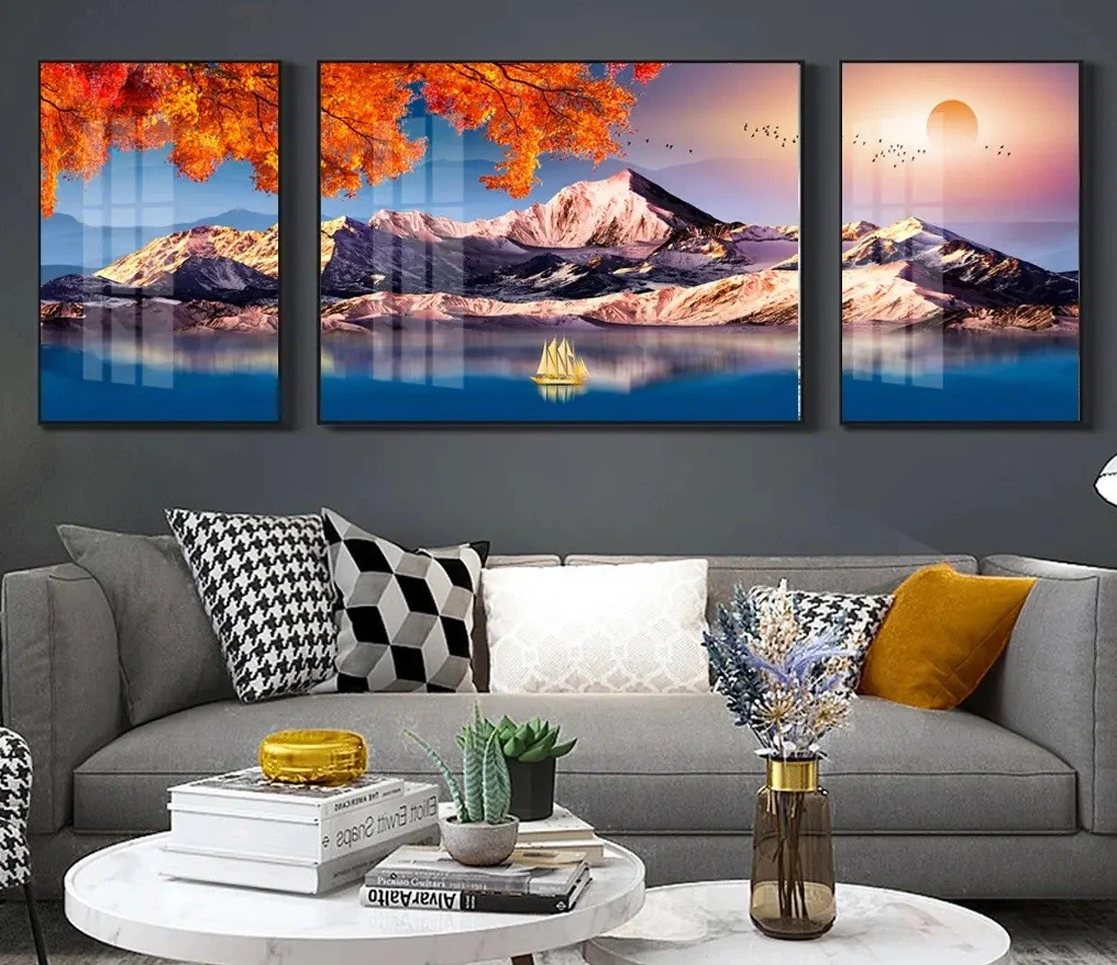 סט 3 תמונות קנבס מחולקות נופים צבעוני הרי הזהב עיצוב מיוחד טבע ונופים לסלון - דגם 27386271
