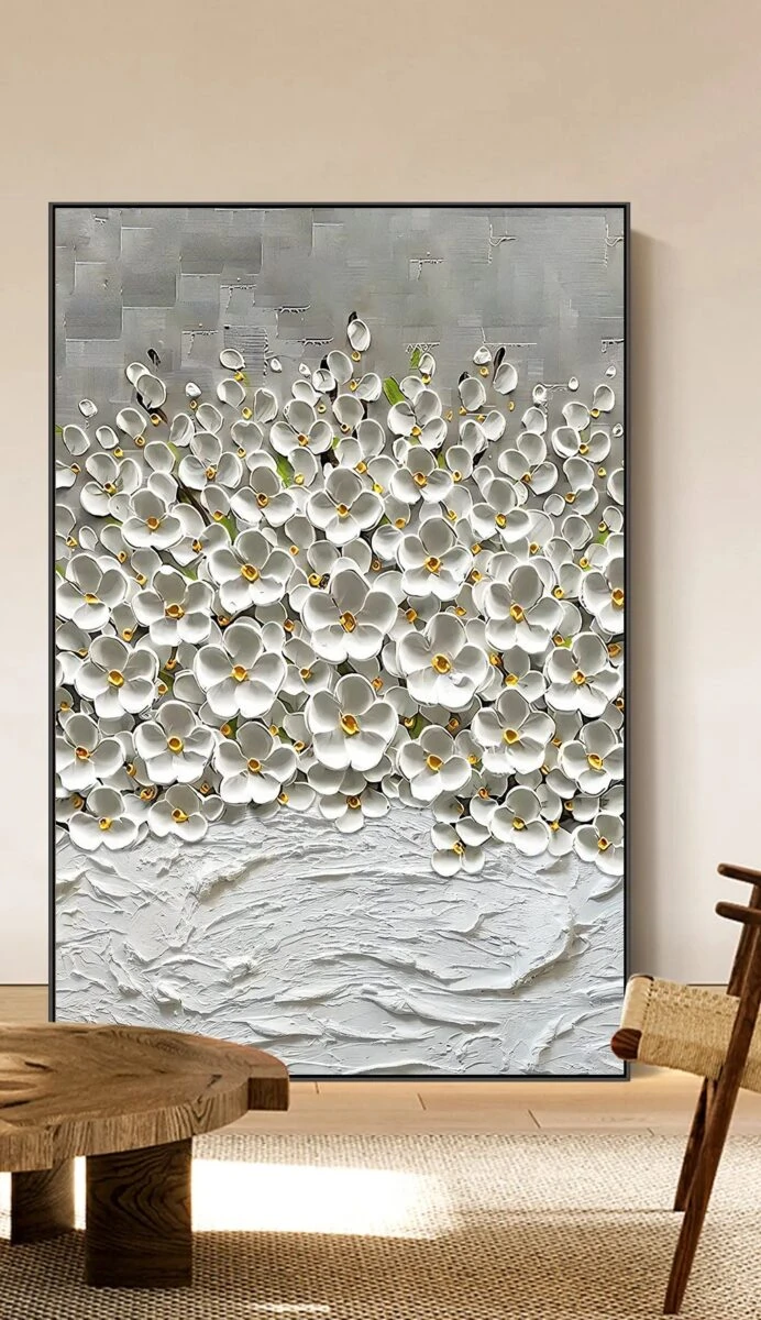 תמונות לפינת אוכל אבסטרקט ברנלי תמונת קנבס בנושא פרחים ועלים - דגם 27670391