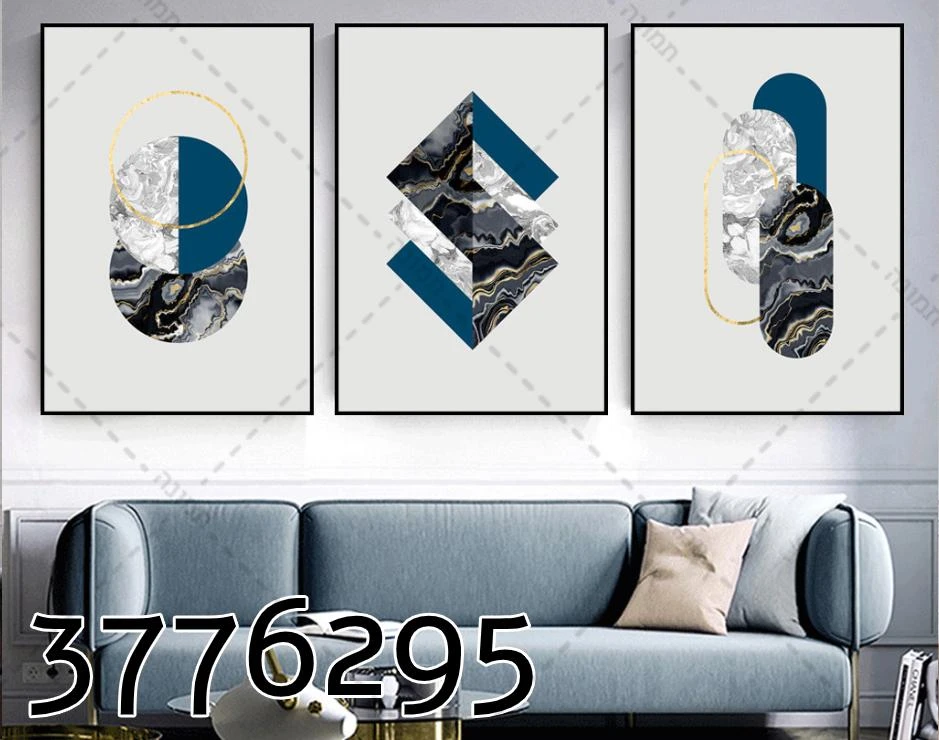סט תמונות 'אבסטרקט גיאומטרי גווני כחול אפור' לסלון דגם 3776295