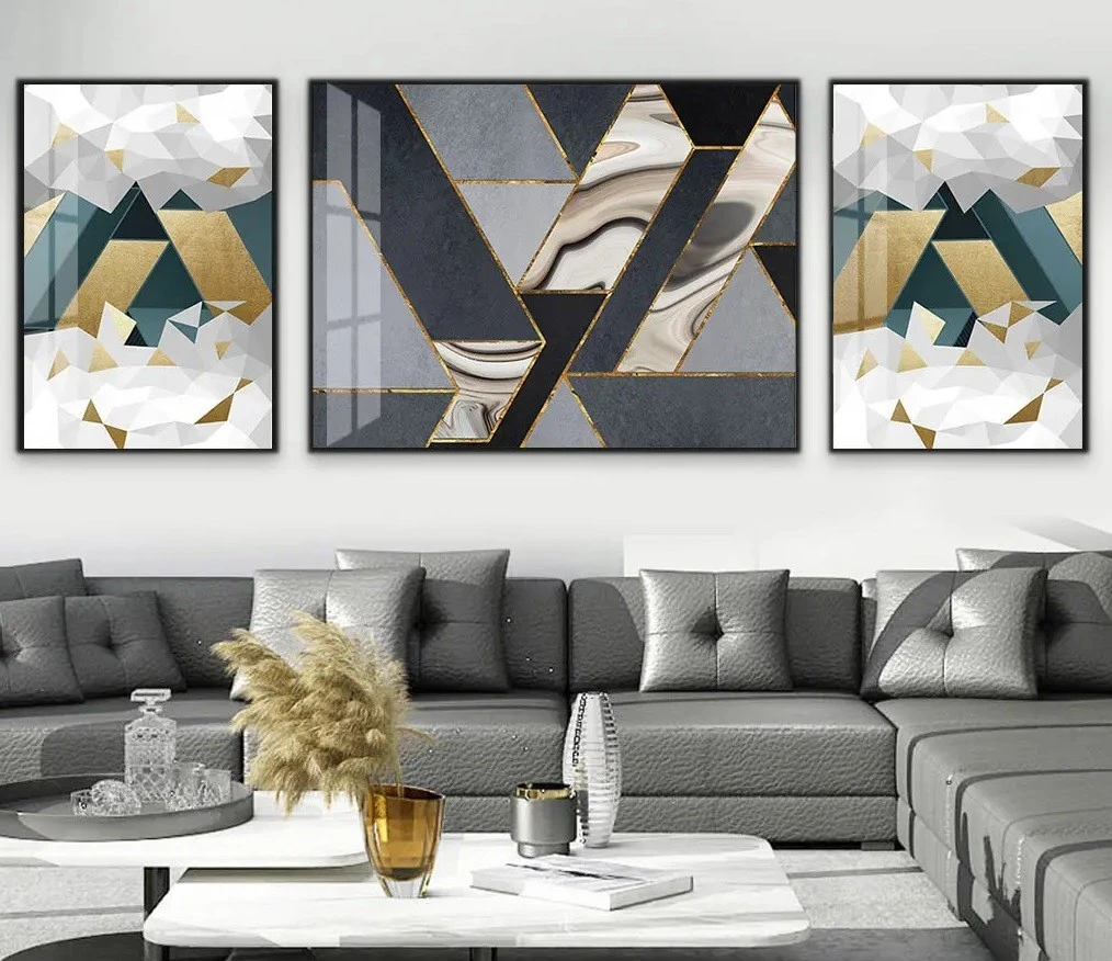 סט 3 תמונות קנבס מחולקות גיאומטרי מודרני עיצוב מיוחד גיאומטריות לסלון - דגם 23932600