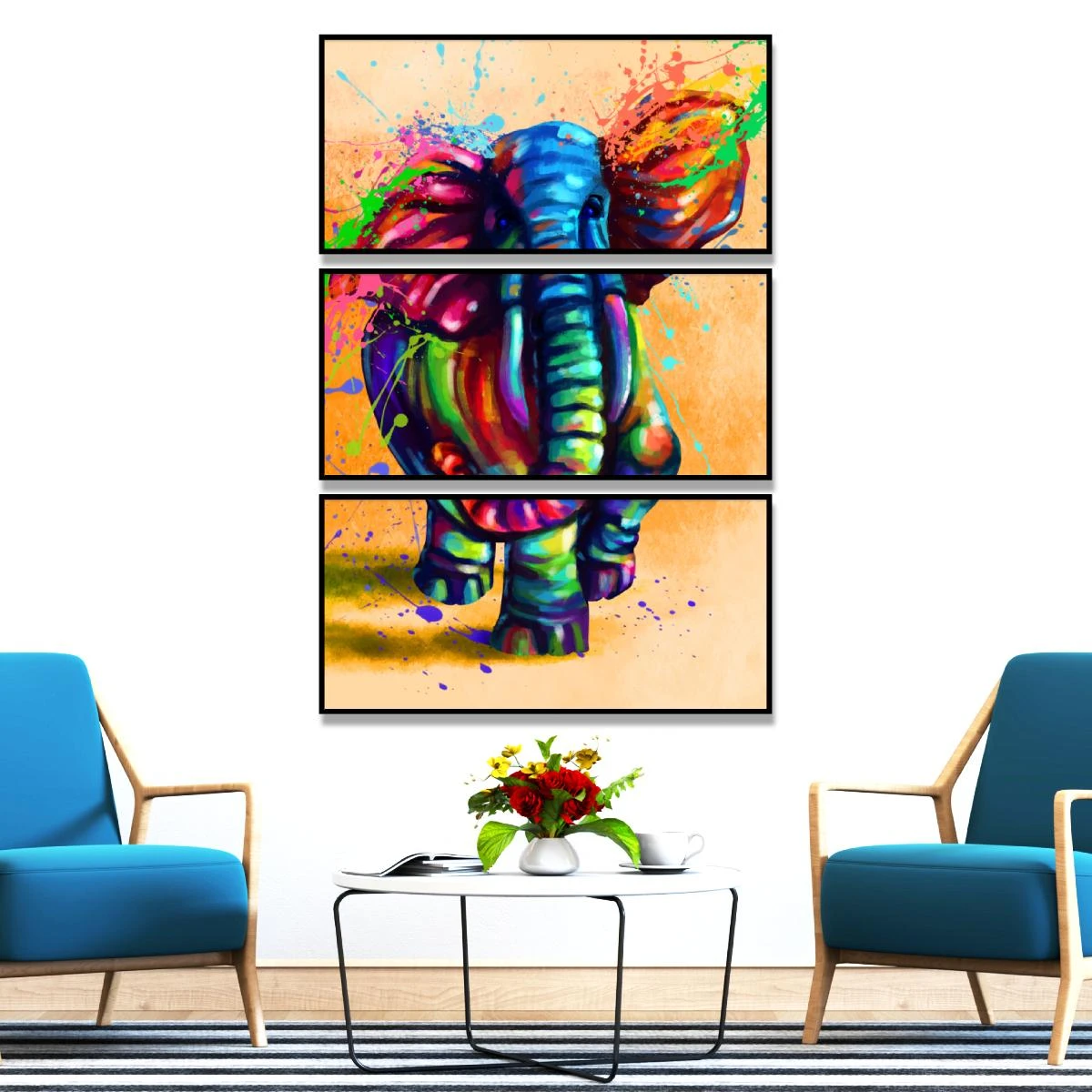 דמבו - הדפס צבעוני בשלושה חלקים על קנבס או זכוכית לחדרי ילדים או כניסה לקליניקה דגם 134928