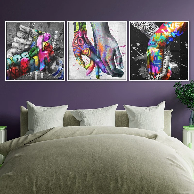 סט תמונות קנבס לחדר שינה שלום ואהבה תמונות מחולקות זוגיות ורומנ' - דגם 135292