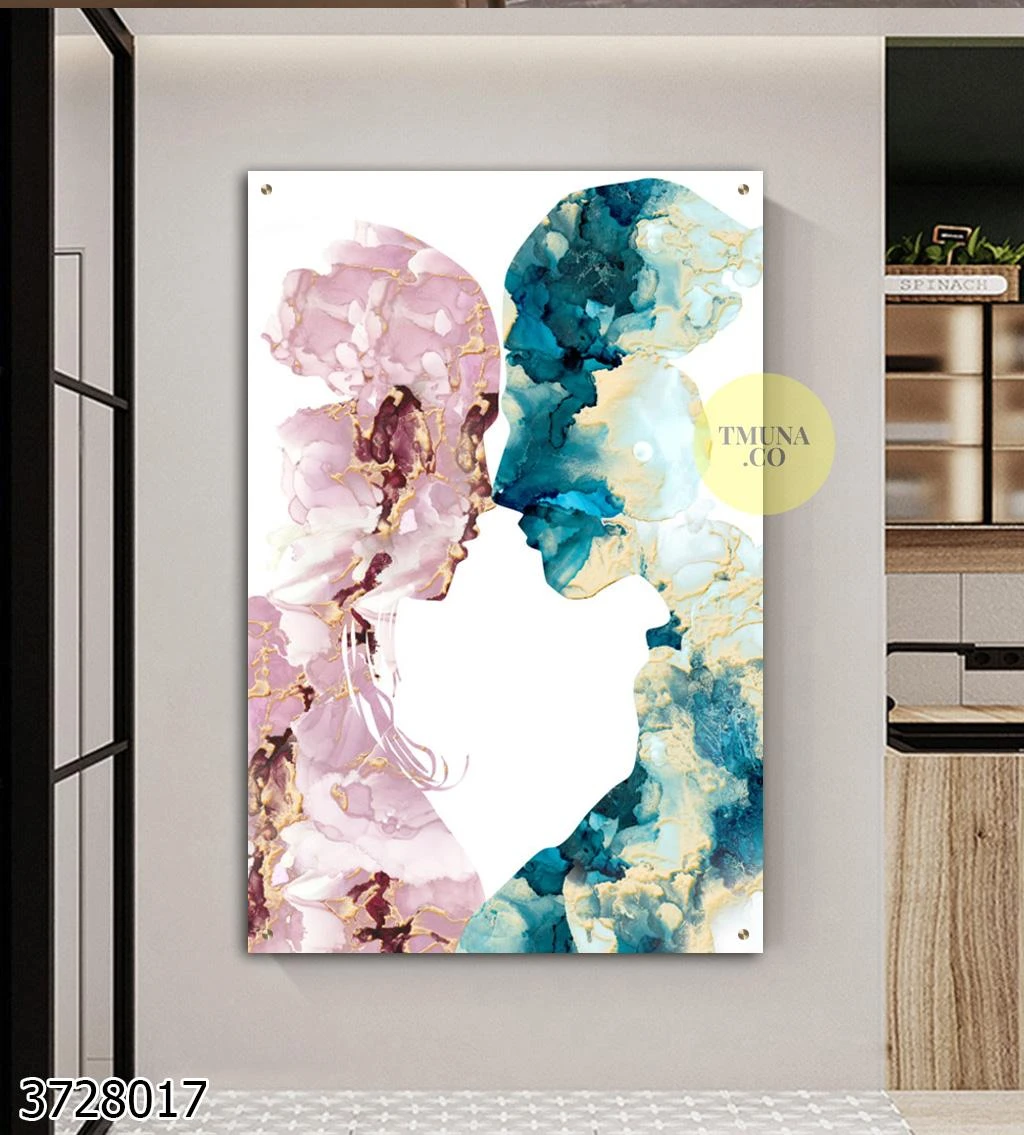 הפכים נמשכים תמונה יוקרתית מזכוכית אבסטרקטית זוגית מהממת לחדר שינה דגם 3728017