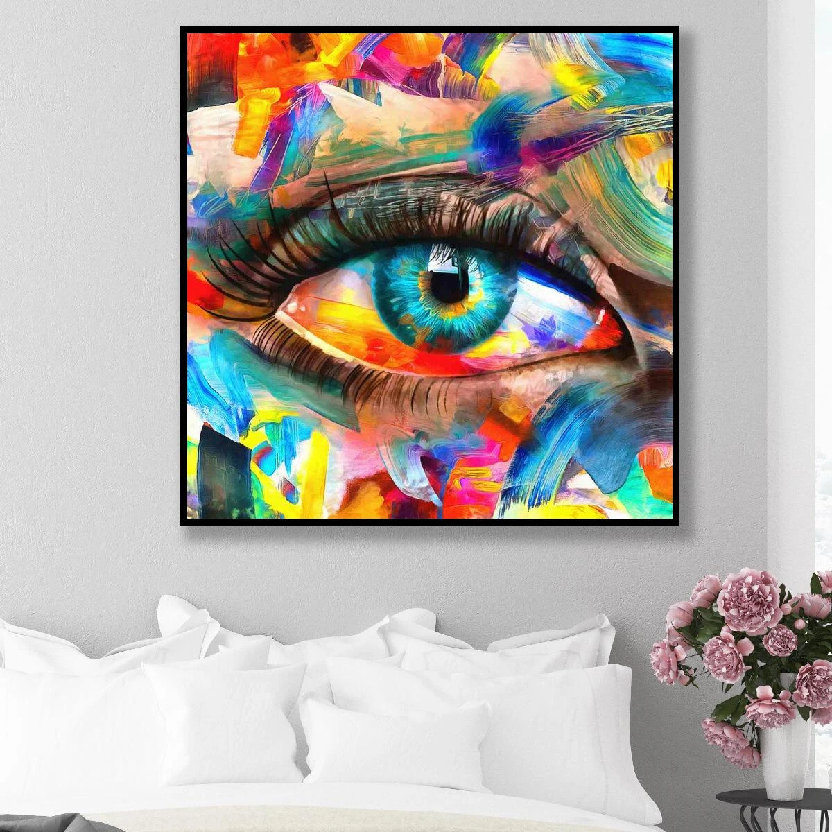 ציור של עין כחולה - תמונה צבעונית על קנבס או זכוכית לחדר שינה או לכניסה לבית דגם 3728467