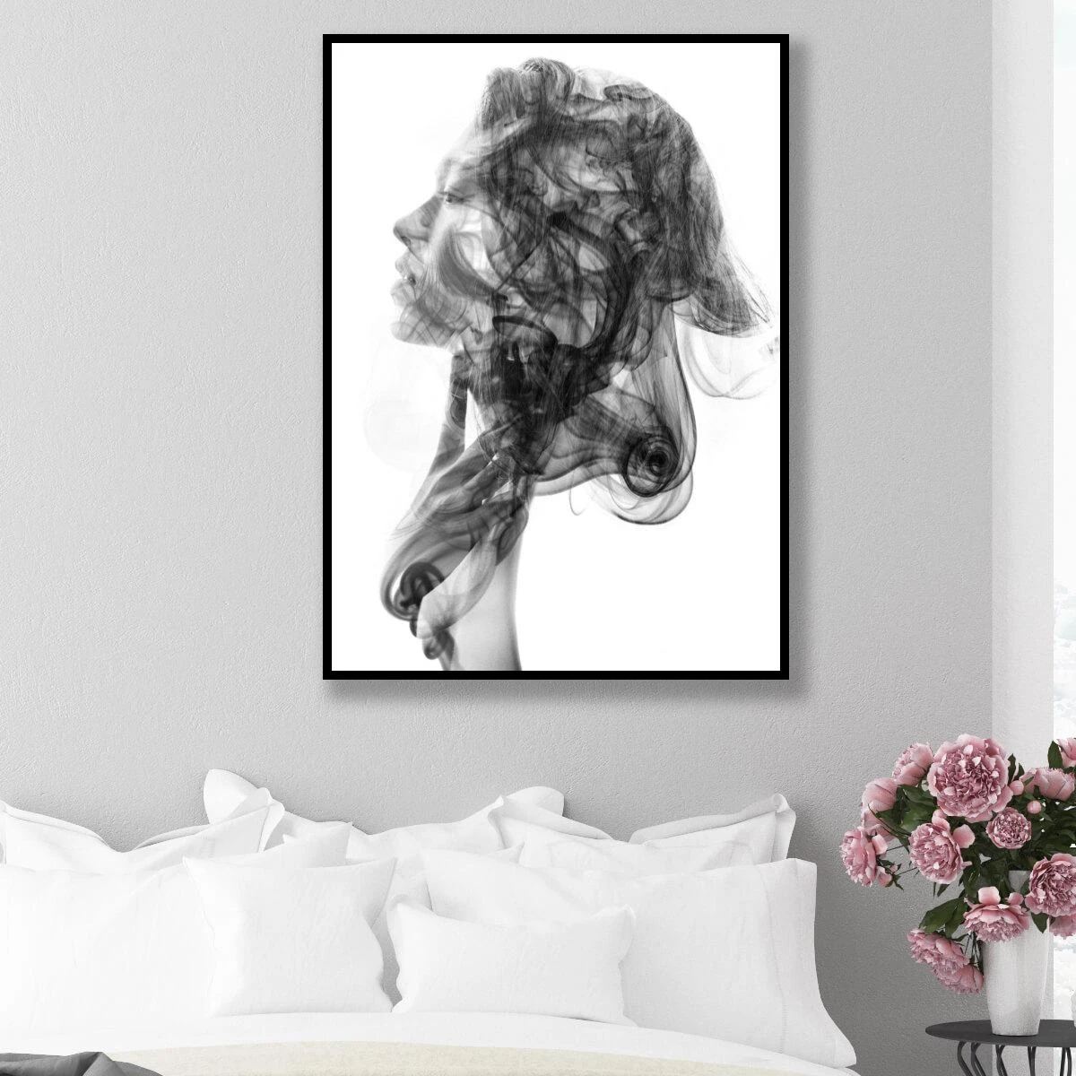 נשימה - תמונה שחור לבן של השראה לתליה בחדר שינה או משרד הדפסה על קנבס או זכוכית דגם 3728402
