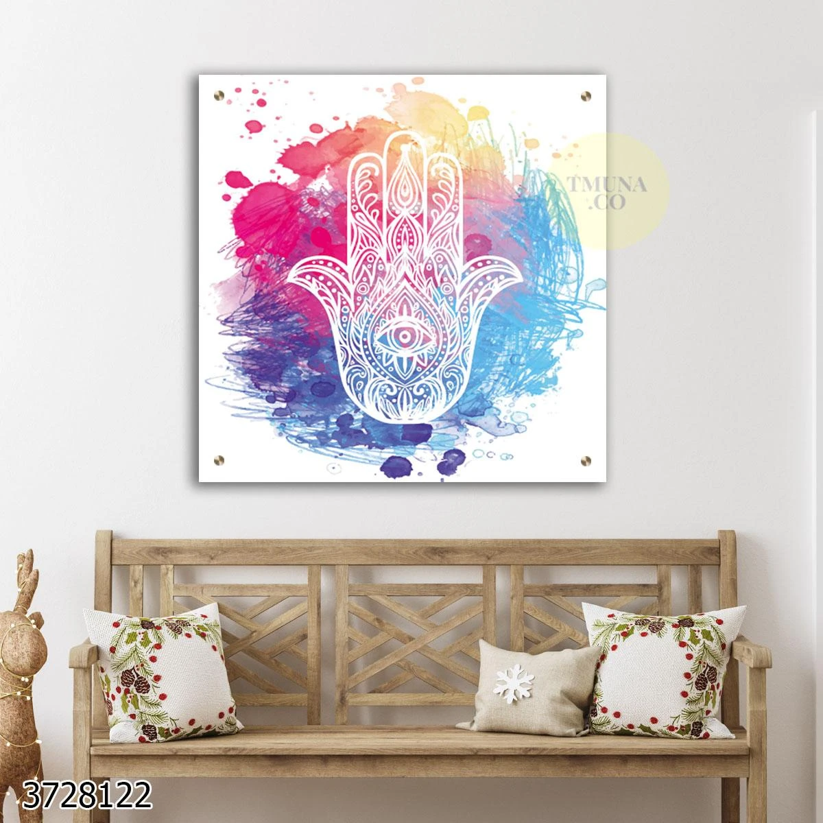 חמסה בסגנון ציורי תמונת זכוכית צבעונית לכניסה לבית לסלון לפינת אוכל דגם 3728122